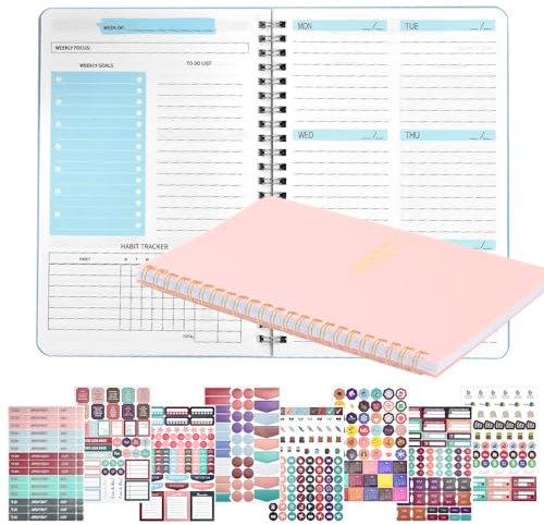 DIKEBAO 2 Stück Notizbuch Wochenplaner Buch Agenda Schulplaner Kalender Tagesplanung To do list Zeitmanagement Handbuch Wochenplaner Ringbuch Undatiert wöchentlicher Terminkalender kalender 2025