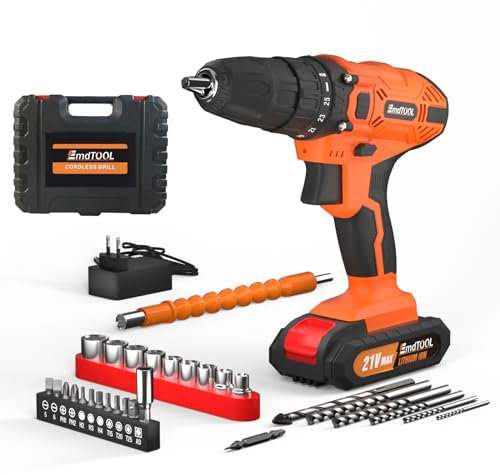 45Nm Akkuschrauber Bohrmaschine 25+1 Drehmoment, Akku Bohrschrauber mit 1 × 1.5Ah Akku und Schnellladegerät, Akku Schlagbohrschraube mit Tragbare Werkzeugkasten, Orange