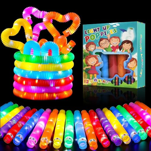 12 Stück leuchtende Pop-Tubes, lustige LED-Knicklichter, sensorisches Spielzeug für Kinderpartys, Leuchtstäbe für Konzerte,Pop-Tubes,Zappelspielzeug für Jungen und Mädchen,Partytütenfüller