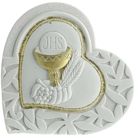 Holyart Bomboniera Cuore Calice JHS spighe 8x8 cm