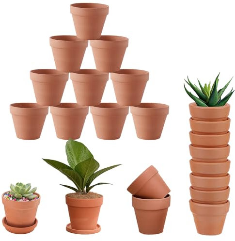 Abiemuce Lot de 10 Pots en Terre Cuite de 10 x 8 cm, Petits Pots en Argile, Mini Pots en Terre Cuite avec Trou de Drainage, Pot en Argile Réutilisable pour Plantes pour la Maison et Le Bureau