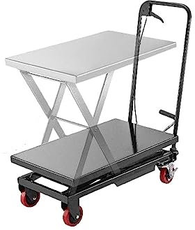 Carrello elevatore idraulico a forbice 500LBS Tavolo elevatore manuale for impieghi gravosi Altezza regolabile for la consegna di magazzini di fabbriche(Beige)