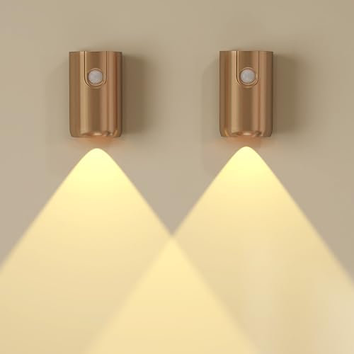 Haninula Motion Sensor Night Light, 1200mAh Rechargeable Battery Stick on Wall, ON/Off/AUTO Lighting Mode, 3000K/4000K/6500K Dimmable Night Lights for Hallway/Bedroom/Stair/Corridors/Closet 2Pcs