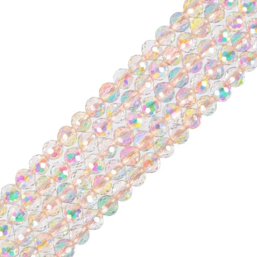 Faceted Electroplated Translucence Champagne Glass（Rainbow） 4mm Faceted Round Beads Loose Beads 16 Inch for Jewelry Making Beads
