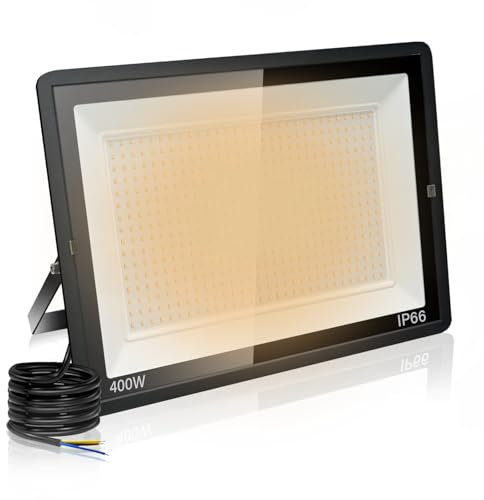 Jefedana 400W led Strahler Außen, 40000LM Superhell LED Außenstrahler, 3000K Warmweiß LED Scheinwerfer Außenlampen IP66 Wasserdicht Aussenlampe für Garten, Innenhöfe, Garage, Hotel, Sportplatz, Türen
