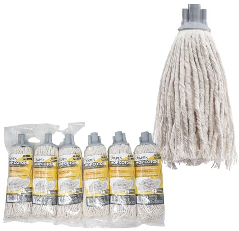 Apex Set 6 Mop Lavapavimenti in Cotone Filo Grosso 240g – Attacco Universale a Filetto – Ideale per Pulizie Intense – Alta Assorbenza e Lunga Durata – Compatibile Manici Standard