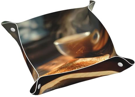 Toast-Leder-Schmucktablett, für Nachttisch, Schreibtisch, kleiner Auffangbehälter, Reise-Teller für Schlüssel, Geldbörse, Uhr, Münze, M
