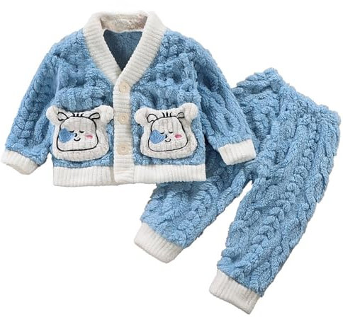 Schlafanzug Pyjama Set Jungen Mädchen Autumn und Winter Pyjama Sets Flannel Vlies Warme Langarm T-Shirts mit Hose Hausanzug Kinderkleidung Schlafanzug Hauskleidung