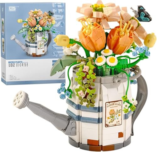 DelightCube Kit di costruzione di fiori artificiali, 973 pezzi, annaffiatoio con piante in vaso, regalo creativo per bambini e adulti, kit di costruzione di fiori creativi fai da te