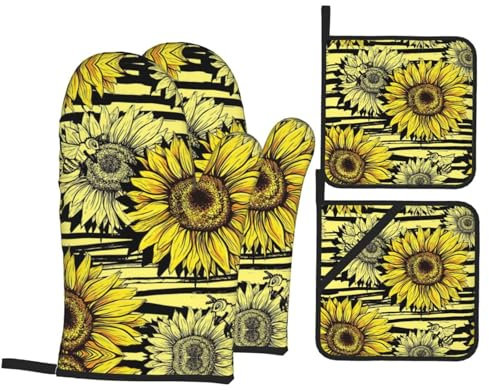 Set di 4 guanti da forno e presine a forma di girasole con api, set da 4 pezzi, decorazione per la casa, cucina, regalo di Natale
