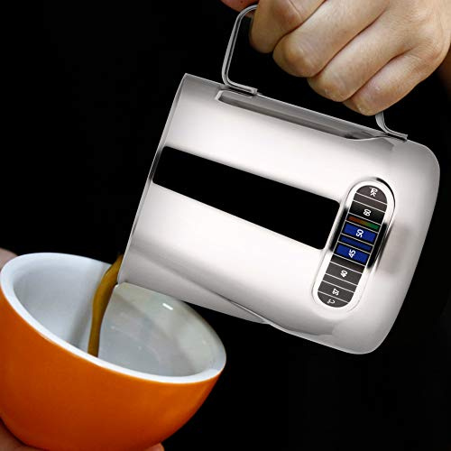 Milchaufschäumbecher, Latte-Becher, 600 Ml, Milchdampfer mit Integriertem Thermometer für Kaffee