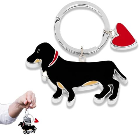 Lucktao Dackel Schlüsselanhänger,Edelstahl Hund Schlüsselanhänger,Dackel Deko,Dackel Schlüsselanhänger mit Herzanhänger,Dackel Geschenke für Damen