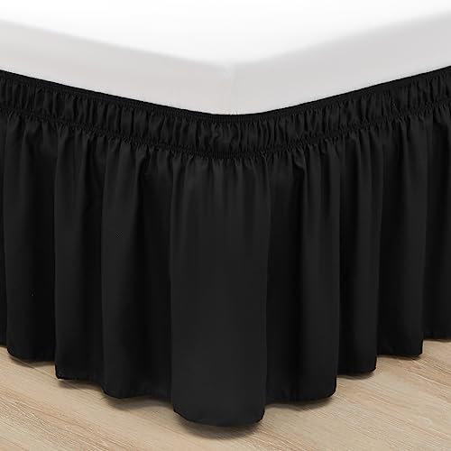 RIMELA Jupe de lit à Volants élastique (Facile à Installer), Soft Brushed Polyester Noir Cache-Sommiers(140 x 190 x 45cm)