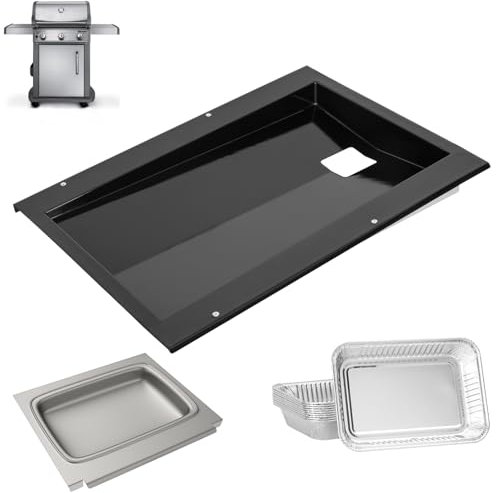 DcYourHome 69804 Grease Tray with 67047 Catch Pan for Weber Spirit 300 Series Gas Grill (2013 and Newer) Spirit E310,S310,E320,S320,E330,S330,EX315,Grease Drip Pan with 10 PCS 6415 Aluminum Foil Liner