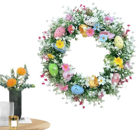 Frühlingskranz | Bunte Eier Frühlingstürkranz – Künstlicher Türkranz Dekoration – für Haustür – Engel Weihnachtskranz für Frühling Ostern