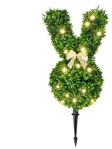 55 cm Häschen-Formschnitt mit Lichtern, Hasenförmige Formschnittbäume mit Erdspieß, Osterhasen-Formschnittbaumtopf, künstliche Osterhasenpflanze für die Innen- und Außendekoration