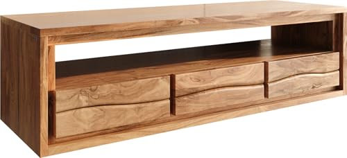 DELIFE TV-Board Live-Edge Akazie Natur 146 cm 3 Schübe 1 Fach schwebend Lowboard