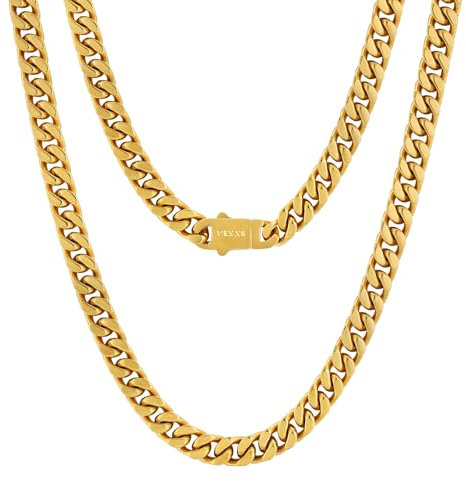 VEXXS Goldkette Herren, Kubanische Gliederkette Aus 18K Gold/Weißgold Vergoldet Edelstahl Panzerkette, 46-66cm