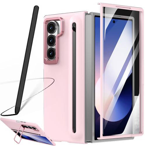 Custodia per Galaxy Z Fold 6 con penna, portapenne integrato, cover per Samsung Galaxy Z Fold6 con pellicola protettiva + Pen + supporto regolabile nascosto-Rosa