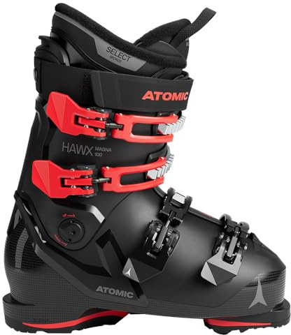 ATOMIC HAWX Magna 100 Skischuhe in Schwarz/Rot - Größe 49.5/50 - Breite Ski-Boots mit 102 mm Passform & 100er-Flex - Hochwertige Ski-Schuhe mit individuellem Memory Fit