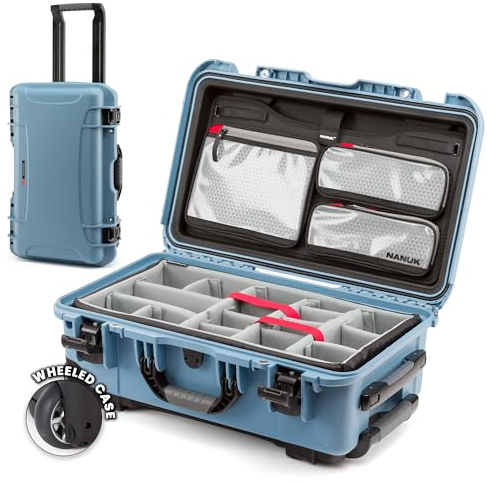 NANUK 935 Pro Photo Kit - Waterproof Hard Case for Camera, with Padded Dividers and Wheels, 56 x 36 x 23 cm - Dustproof and Shockproof, Cabin Luggage (Cyan) | 22” x 14” x 9”, Protects Cameras & Lenses During Travel, Padded Dividers, Lockable, For DSLR & Mirrorless Cameras, Cyan