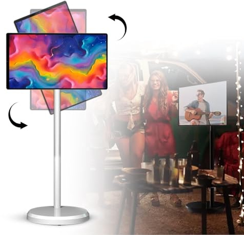 ZyKnaurral 24/32-Inch Smart Touchscreen Monitor, 1080p FHD Mobile Portable TV on Wheels, Android 12 os, with Full Swivel Rotation Touch Screen, 8MP Camera,Remote Control 24inch-6+64G