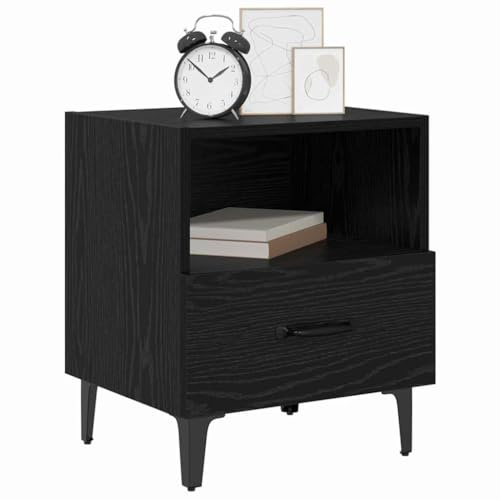 vidaXL Bedside Cabinet with Drawer 2 pcs Black oak 40 x 35 x 47.5 cm, Elegant Nightstand, Rustic Design, Vintage Style Night Table, Compact Storage Bedside Cabinet, Practical Home Decor, Organizer