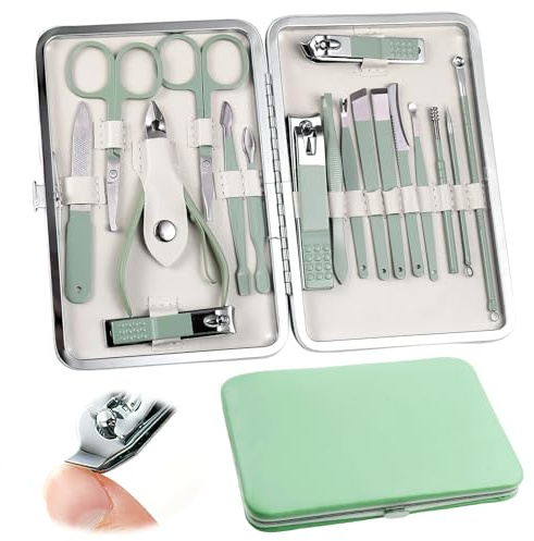 Manicure Set 18 in 1 Stainless Steel, Nail Clippers Kit Pedicure Care Tools, Portable Travel Grooming Kit for Men and Women, Stainless Steel Nail Set Manicure For Toe and Finger Nails Grooming Care