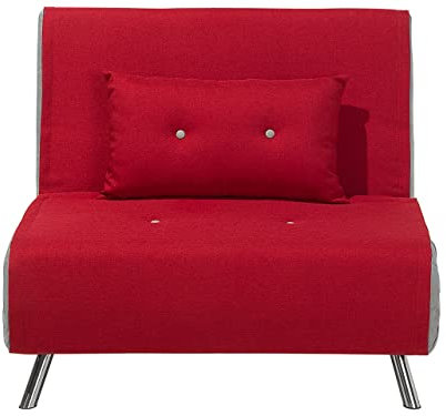 Beliani 1-Sitzer Schlafsofa Stoff rot mit hohen Edelstahlbeinen Kissen modern Farris