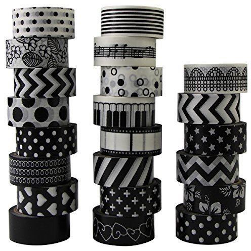 22 Rollen Washi Tape Schwarz Weiß Design Dekoband Masking Tape für DIY Deko Craft Scrapbooking