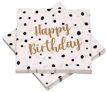 20 Servietten 'Happy Birthday' Pünktchen Dots 33x33 cm - schwarz gold - für Geburtstag