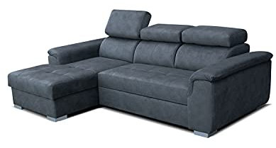 Robin Silver Ecksofa mit Schlaffunktion Bettkasten 3 Verstellbare Kopfstützen Sofa L-Form Schlafsofa Freistehende Eckcouch Schlafcouch Wohnzimmermöbel Wohnlandschaft Links Grau