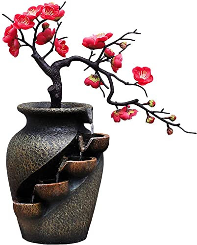 SHZICMY Fontaine d'intérieur en résine - Vase cascade - Pour intérieur et extérieur - Fontaine de table - Salon - Home zen - Idée cadeau