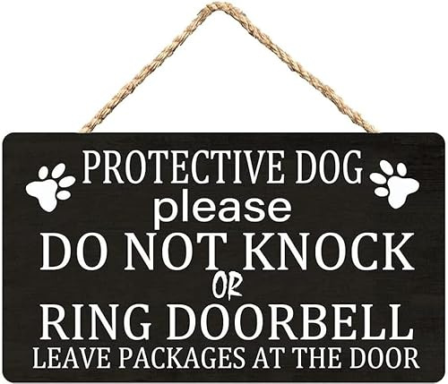 RIFOSA Protective Dog Please Do Not Knock or Ring Doorbell Leave Packages at The Door Wooden Sign Plaque Door Wall Hanging Decorations 12x6 inch (Wood Color)