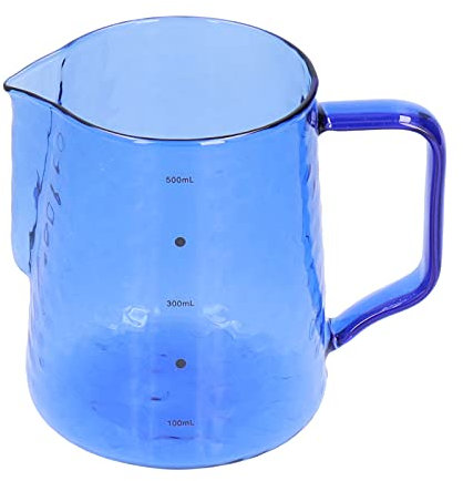 500ml Espresso Steaming Pitcher, Borosilicate Glass Milk Frothing Pitcher Coffee Cappuccino Latte Art Steaming Pitcher Barista Milk Jug Cup with Measurement(Blue)