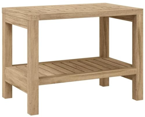 vidaXL Mesa Auxiliar de Baño, Mesita Almacenaje de Toallas Jabón Champús, Mesa de Listones, Mueble para Baño Ducha, Madera Maciza de Teca