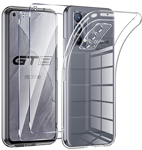 Phoona HandyHülle für Realme GT Master/Realme GT Master Edition 5G Hülle mit 2 Stück Panzerfolie,Dünne Weiche TPU Silikon Transparent Stoßfest Schutzhülle für Realme GT Master Edition 5G Hülle