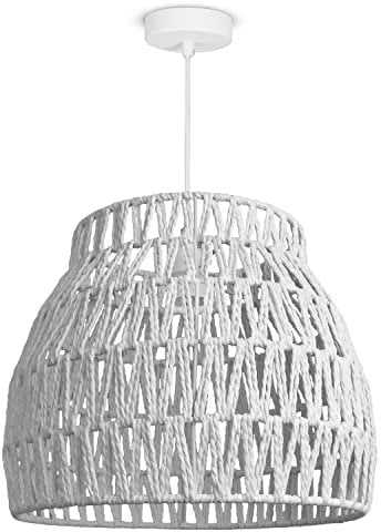 Paco Home LED Pendellampe Pendelleuchte Hängelleuchte Hängelampe für Wohnzimmer Schlafzimmer Esszimmer Schirm Papier E27, Farbe:Weiß (Ø35cm), Leuchtenart___Farbe:Pendelleuchte - Weiß