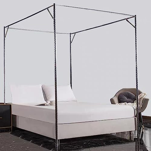 AdeptT Himmelbettgestell aus Edelstahl, Gestell des Himmelbetts mit 4 Ecken, Stangen mit Spiral-Design, um perfekt auf Ihr Bett zu passen, Silber, 33 mm, komplett