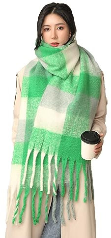 Damen Schal, Kariert übergroßer Winter SchaltuchKaro Schultertuch Plaid Deckenschal Modeschal Weich Warm Strickschal Oversized Herbstschal Warme Winter Stola mehrfarbig,Hellgrün