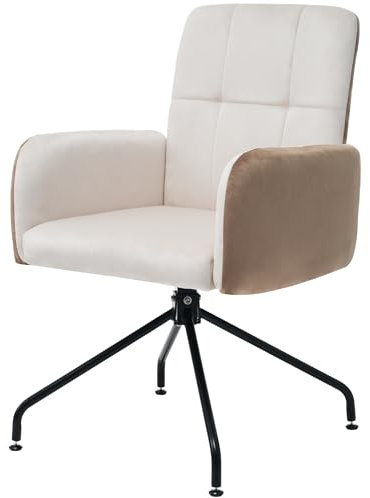Merax Esszimmerstühle Drehbar 1er-Set, Polsterstuhl aus Samt mit Armlehne, Drehstuhl für Büro, Wohnzimmer und Esszimmer, Beige