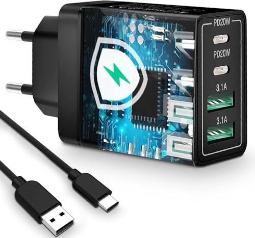 55W Caricatore USB Multiplo, 4 Porte USB da Muro, Usb C 3.0 Carica Rapida, Caricabatterie Multiplo, Alimentatore Presa Compatibile iPhone, Samsung Galaxy, Xiaomi, Huawei