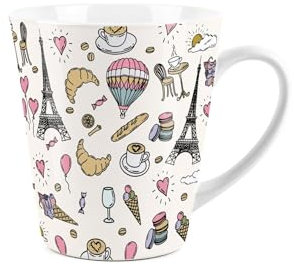 Purely Home Paris Mug - Pink City of Love Romantic Gift - Small Latte Mug - Ceramic White Tea/Coffee Cup