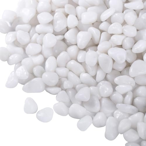 Galets blancs de 2,3 kg pour plantes, pierres blanches de 0,95 cm pour vases, aménagement paysager, petites pierres décoratives pour intérieur et extérieur, polies, livrés avec des gants