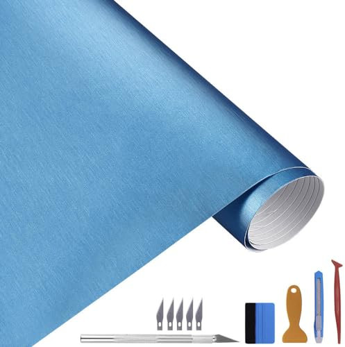 NewL 30cm x 300cm Hellblau gebürsteter Edelstahl Metallic Vinyl Folie Folie Matt Chrom Auto Wrapping Folie Aufkleber Folie Folie Folie Aufkleber Bogen für Motor Laptop Möbel