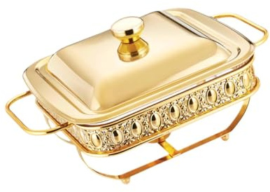 SiaBiced Sleek Buffet Food Warmer with Glass Dish and Stainless Steel Base, Golden