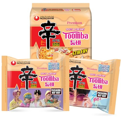 Shin Ramyun Toomba 4 Pack Spicy & Creamy Instant Noodles Quick and Easy Cooking Frying Noodles with Sauce Mix