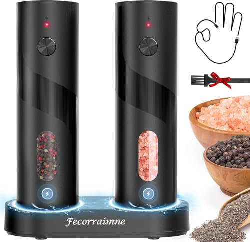 Juego de molinillos eléctricos de sal y pimienta, molinillo automático recargable por USB, molinillo de sal y pimienta con gran capacidad de 110 ml, juego de salero y pimentero eléctrico con operación