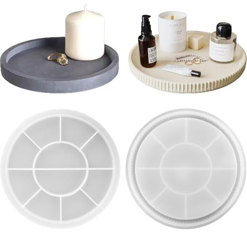 Nchdewui 2 Stück Diy Silicone Molds Tray, Silikonformen Mit Rillen, Rundes Tablett Silicone Molds, Silikonform Teller Rund, Diy Untersetzer Gießformen, Betonformen Mit Rille Für Diy Obsttablett