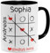 OM3® Tasse à café personnalisée avec nom au choix - Tic Tac Toe - Amour amoureux - Personnalisable - Tasse en céramique - 325 ml - Imprimé des deux côtés - Noir